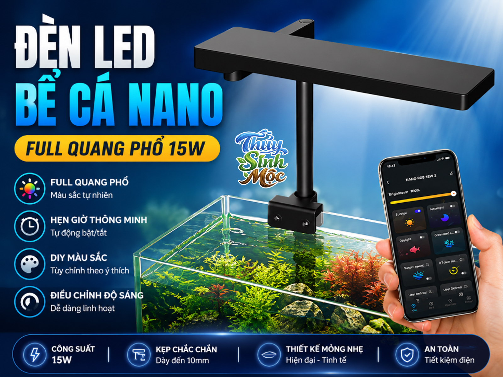 Đèn LED Bể Cá Nano full quang phổ 15w